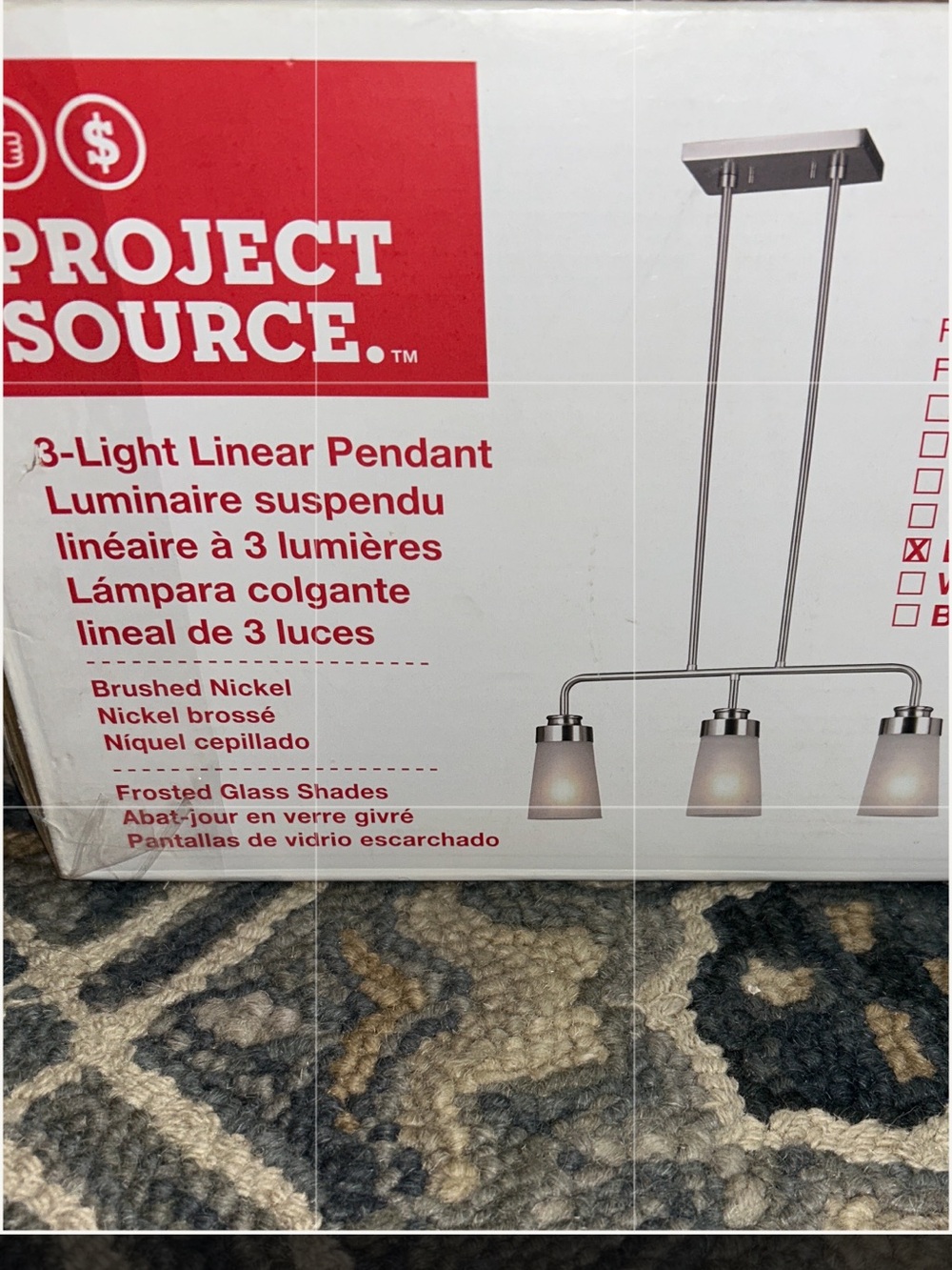 Brushed Nickel 3-Light Linear Pendant with Frosted Glass Shades